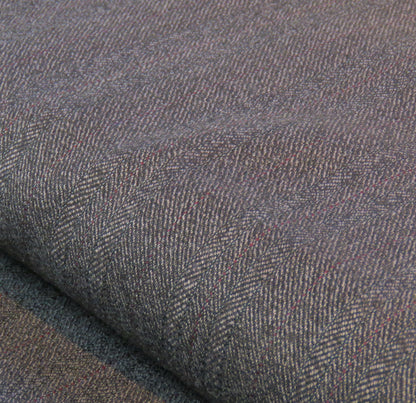 Vintage Herringbone Suiting Wool with Delicate Red and Blue Stripes