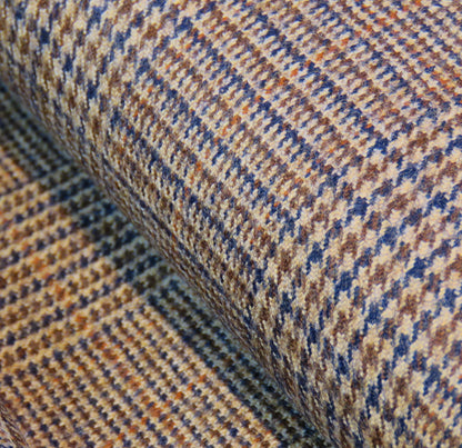 Vintage Coating Wool with Houndstooth Check in Brown, Yellow and Blue