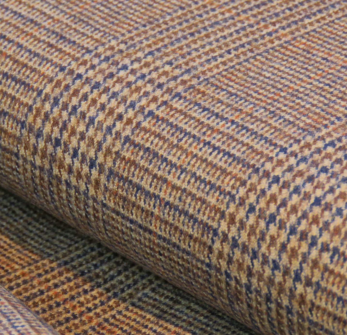 Vintage Coating Wool with Houndstooth Check in Brown, Yellow and Blue