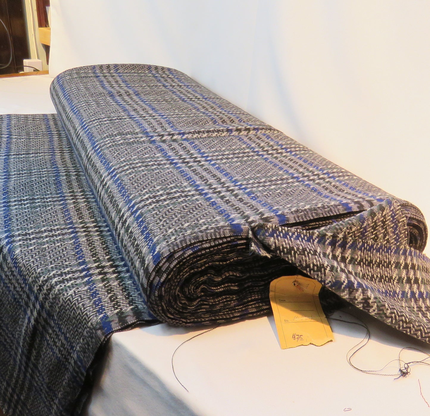 Thick gray and blue checkered coat wool