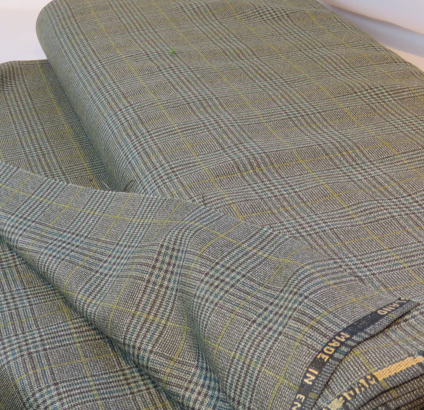 Vintage Plaid Suit Wool with Yellow and Green Stripe