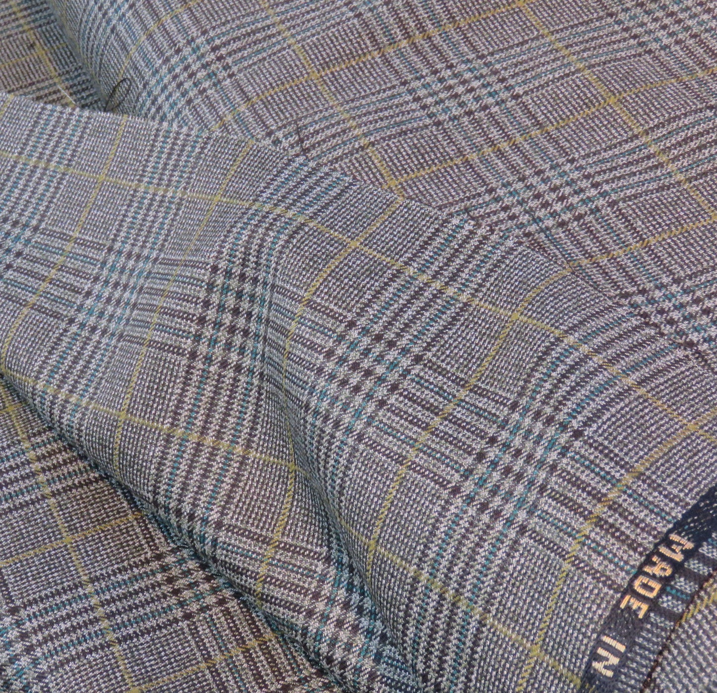 Vintage Plaid Suit Wool with Yellow and Green Stripe